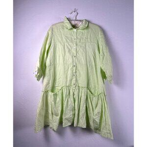 LA Blend Mini Shirt Dress Womens Medium Green Linen Button Front Short Sleeve